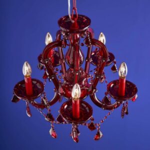 Glass Chandelier Aurora Red, full front view of the glass elements