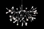 Leaf pendant light illuminated, showing branching structure