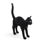 Table Lamp Cat Standing Black, full front view of the cat sculpture