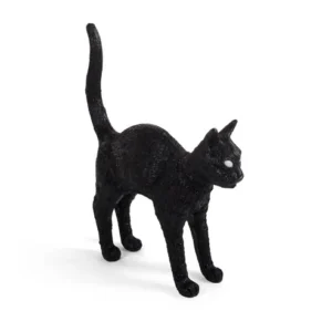 Table Lamp Cat Standing Black, full front view of the cat sculpture