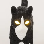 Table Lamp Cat Standing Black and White, full front view of the cat sculpture