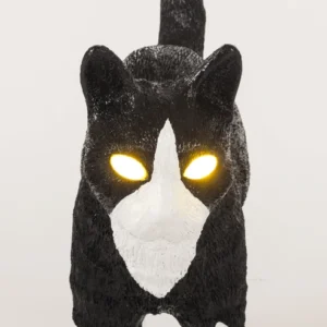 Table Lamp Cat Standing Black and White, full front view of the cat sculpture
