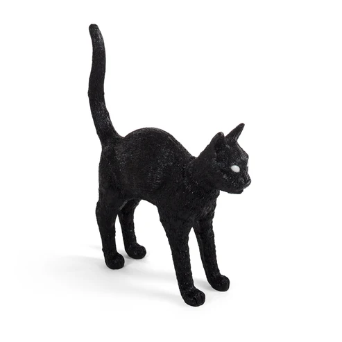 Table Lamp Cat Standing Black, full front view of the cat sculpture