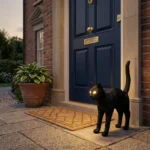 Table Lamp Cat Standing Black, shown on a console table