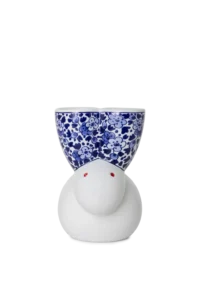 Blue and white rabbit vase, front view