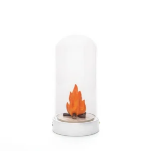 Table Lamp Miniature Scene Bonfire, full front view of the glass dome scene