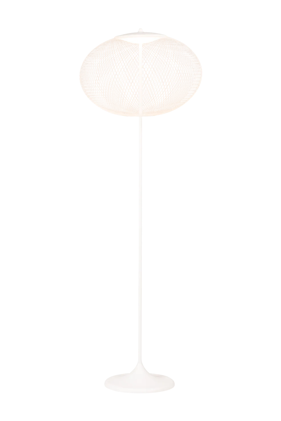 NR2 Floor Lamp Globe floor lamp illuminated, showing woven texture