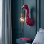 Wall Lamp Ostrich Magenta, full front view of the ostrich sculpture