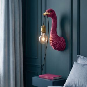 Wall Lamp Ostrich Magenta, full front view of the ostrich sculpture