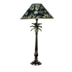 Tropical table lamp with palm frond base, front view