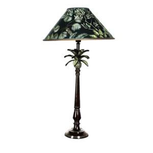 Tropical table lamp with palm frond base, front view