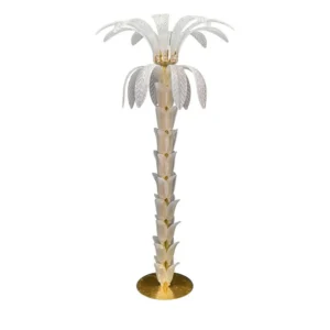 Palm tree floor lamp in white Murano glass, front view