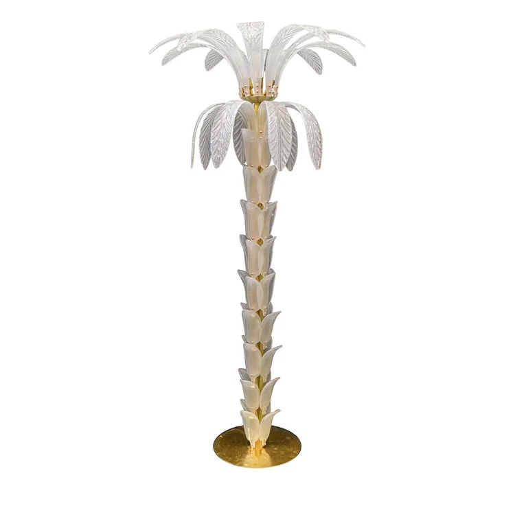 Palm tree floor lamp in white Murano glass, front view