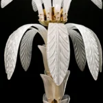 Palm tree floor lamp, close-up of the brass structure