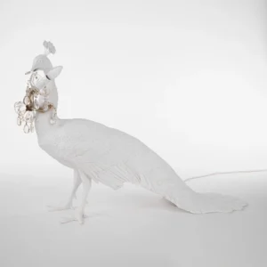 Table Lamp Peacock White, shown in a living room