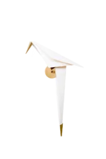 Detail of the origami-folded bird and brass perch