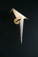 Bird wall sconce in white and gold, front view