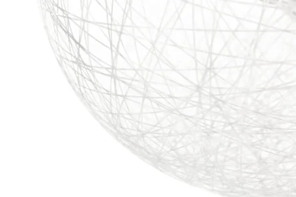 Woven pendant light illuminated, showing bright lattice glow