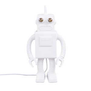 Table Lamp Robot White, full front view of the robot sculpture