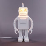 Table Lamp Robot White, close-up detail of the porcelain finish