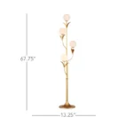 Tree floor lamp illuminated, all four lights on