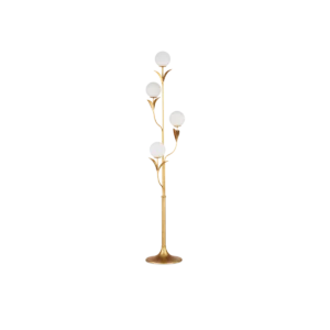 Tree floor lamp in gold leaf wrought iron, front view