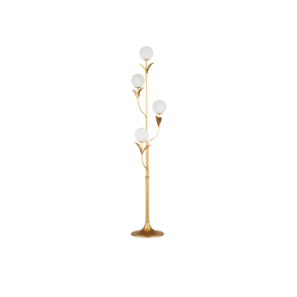 Tree floor lamp in gold leaf wrought iron, front view