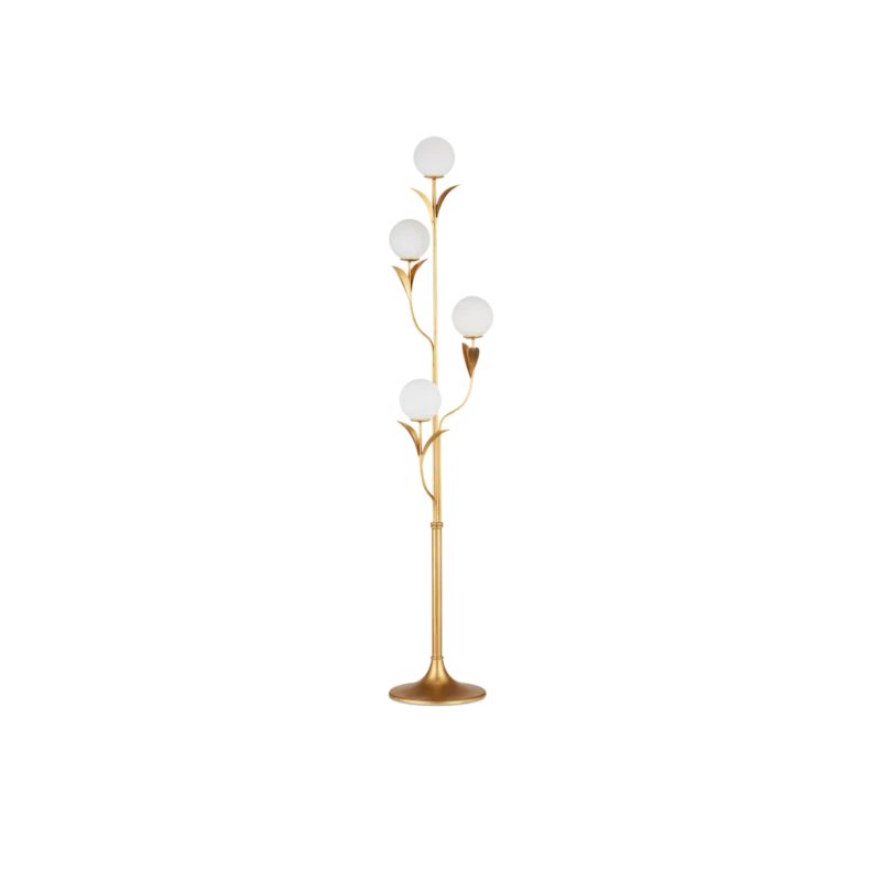 Tree floor lamp in gold leaf wrought iron, front view