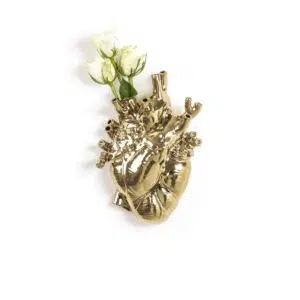 Gold anatomical heart vase in gilded porcelain