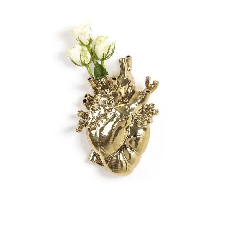 Gold anatomical heart vase in gilded porcelain