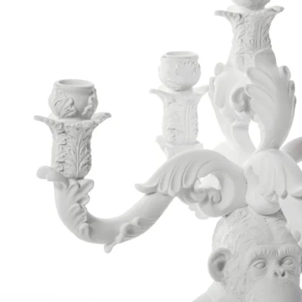 White chimpanzee bust candelabra, rear view