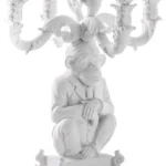 White chimpanzee bust candelabra, rear view