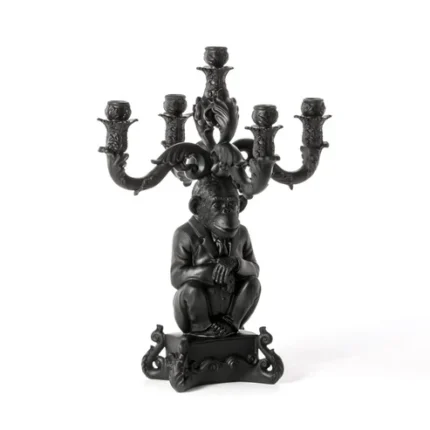 Close-up of the resin finish on the chimpanzee bust candelabra