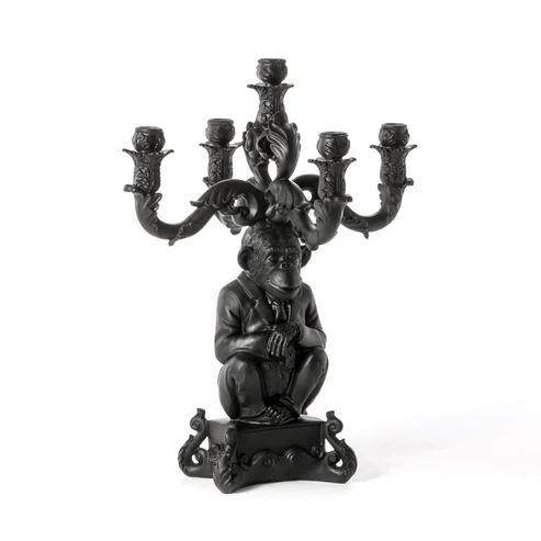 Close-up of the resin finish on the chimpanzee bust candelabra