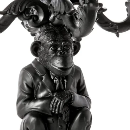 Black chimpanzee bust candelabra, rear view