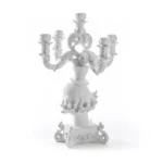 5 arm candelabra, white clown bust design, front view