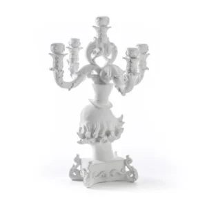 5 arm candelabra, white clown bust design, front view