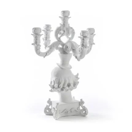 5 arm candelabra, white clown bust design, front view