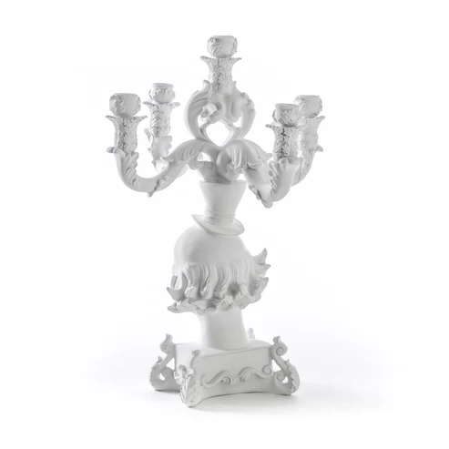 Seletti-Objects-Bourlesque-CandleHolder-14872Bia-10 5 arm candelabra, white clown bust design, front view