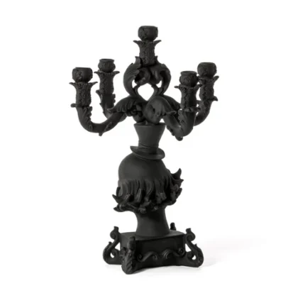 Black resin clown bust candelabra, front view
