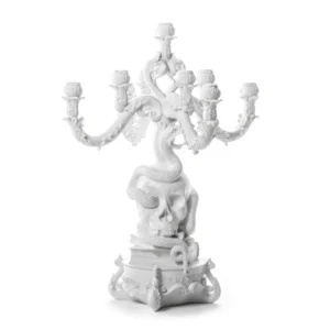 skull candle holder, giant white design, front view