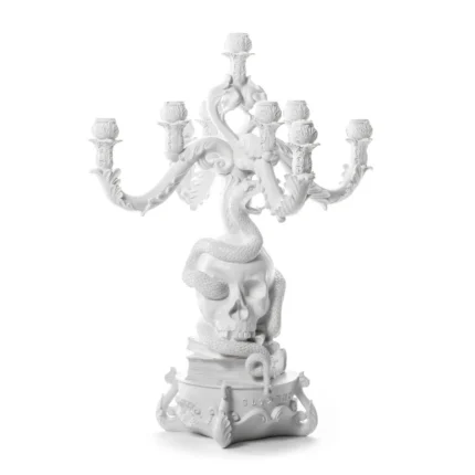 skull candle holder, giant white design, front view