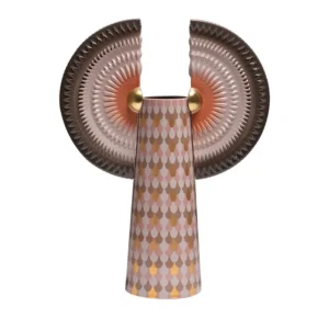 Winged bird vase in brown and rose, front view