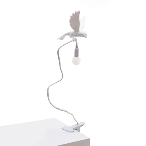 Table Lamp Sparrow with Clamp, full front view of the sparrow sculpture