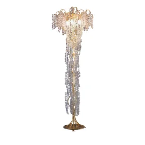 Gold leaf floor lamp with glass petals, front view