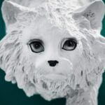 Table Lamp Cat Chichi White, shown on a nightstand