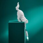 Table Lamp Cat Chichi White, shown on a nightstand
