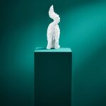 Table Lamp Cat Chichi White, shown on a nightstand