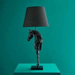 Table Lamp Horse Black, full front view of the horse sculpture