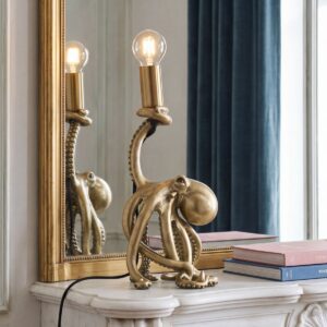 Table Lamp Octopus Gold, full front view of the octopus sculpture